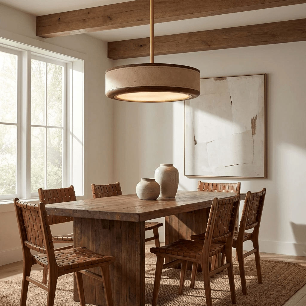 Artisan Leather Ceiling Light with Brass Accents for Modern Interiors