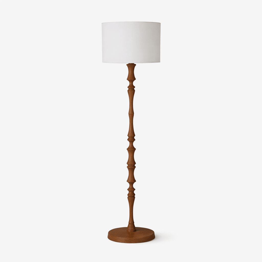 Elowen Sculpted Wood Floor Lamp with Fabric Shade for Living Room & Bedroom