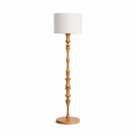 Elowen Sculpted Wood Floor Lamp with Fabric Shade for Living Room & Bedroom