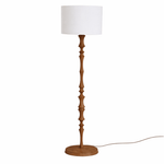 Elowen Sculpted Wood Floor Lamp with Fabric Shade for Living Room & Bedroom