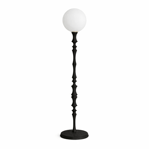 Elowen Sculpted Wood Floor Lamp with Fabric Shade for Living Room & Bedroom