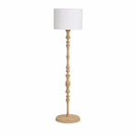 Elowen Sculpted Wood Floor Lamp with Fabric Shade for Living Room & Bedroom
