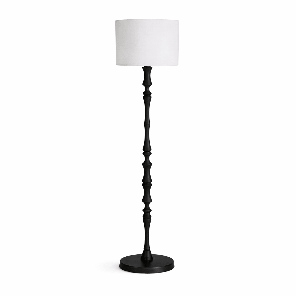 Elowen Sculpted Wood Floor Lamp with Fabric Shade for Living Room & Bedroom