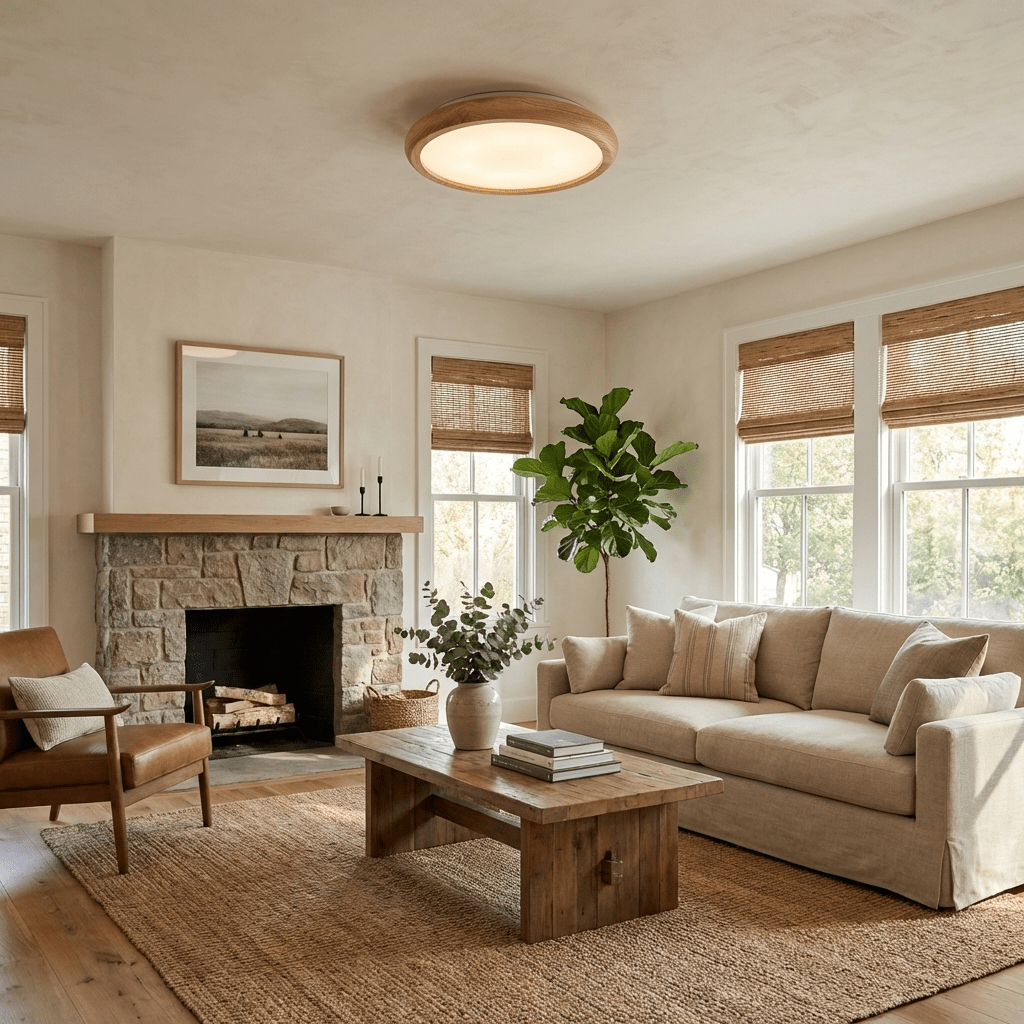 Arboris Wood Ring LED Ceiling Light – Modern Flush Mount for Bedroom & Living Room