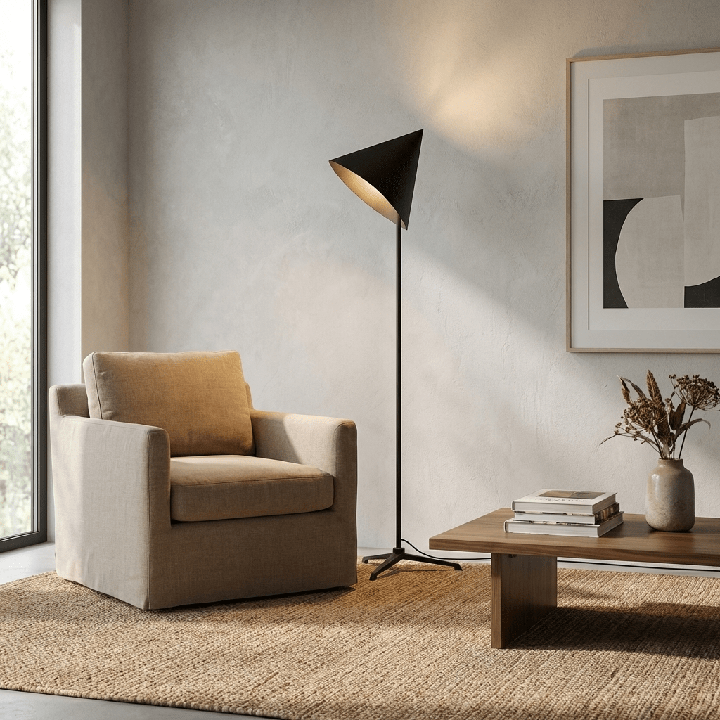 Vero Sculptural Wood Floor Lamp with Tripod Base