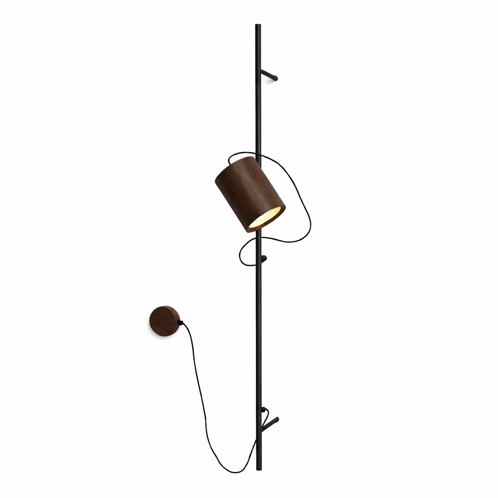 Arbor Beam Wall Sconce with Natural Wood Shade and Black Metal Accent