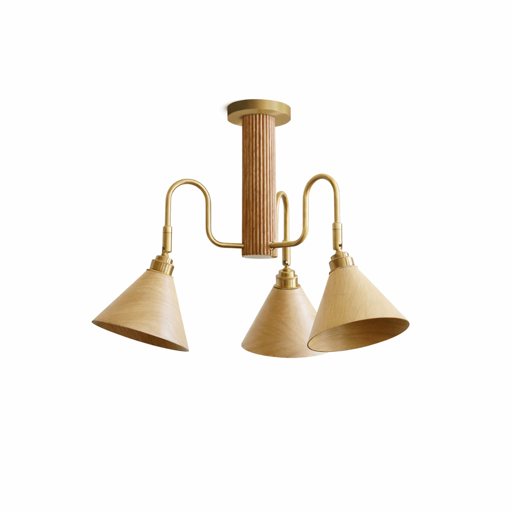 Bravik Wood Chandelier – Modern Brass & Wood Pendant Light