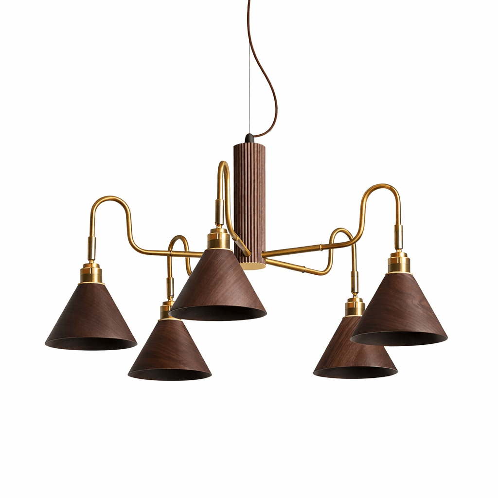 Bravik Wood Chandelier – Modern Brass & Wood Pendant Light