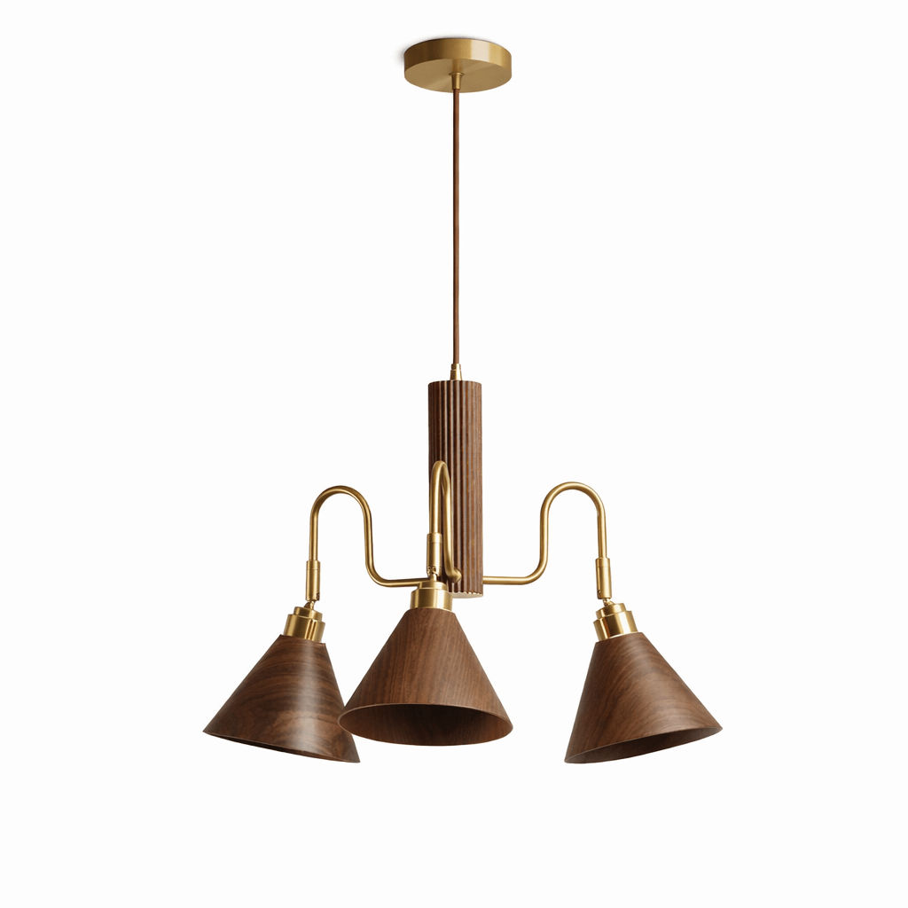 Bravik Wood Chandelier – Modern Brass & Wood Pendant Light