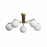 Solvyn Globe Chandelier – Modern Brass & Wood Five-Light Pendant