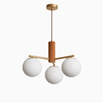 Solvyn Globe Chandelier – Modern Brass & Wood Five-Light Pendant