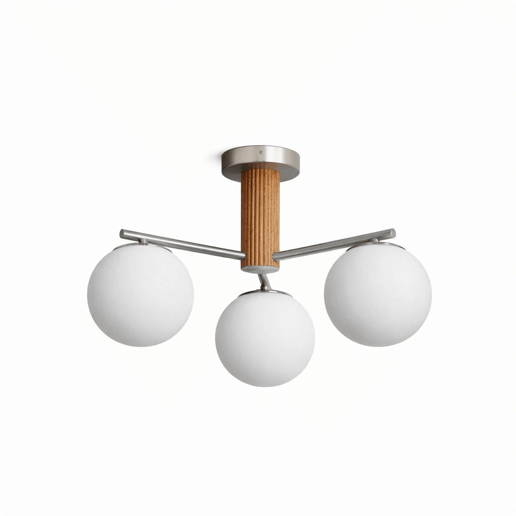 Solvyn Globe Chandelier – Modern Brass & Wood Five-Light Pendant