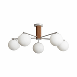 Solvyn Globe Chandelier – Modern Brass & Wood Five-Light Pendant