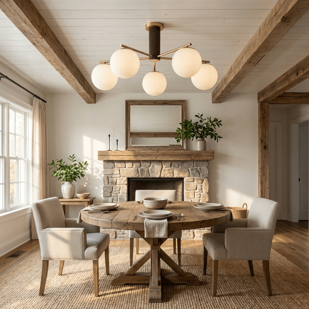 Solvyn Globe Chandelier – Modern Brass & Wood Five-Light Pendant