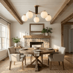 Solvyn Globe Chandelier – Modern Brass & Wood Five-Light Pendant