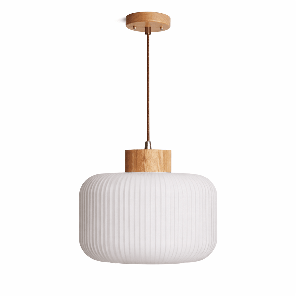 Rivena Glass Pendant Light with Wood Accent – Modern Ambient Lighting for Dining & Living Spaces