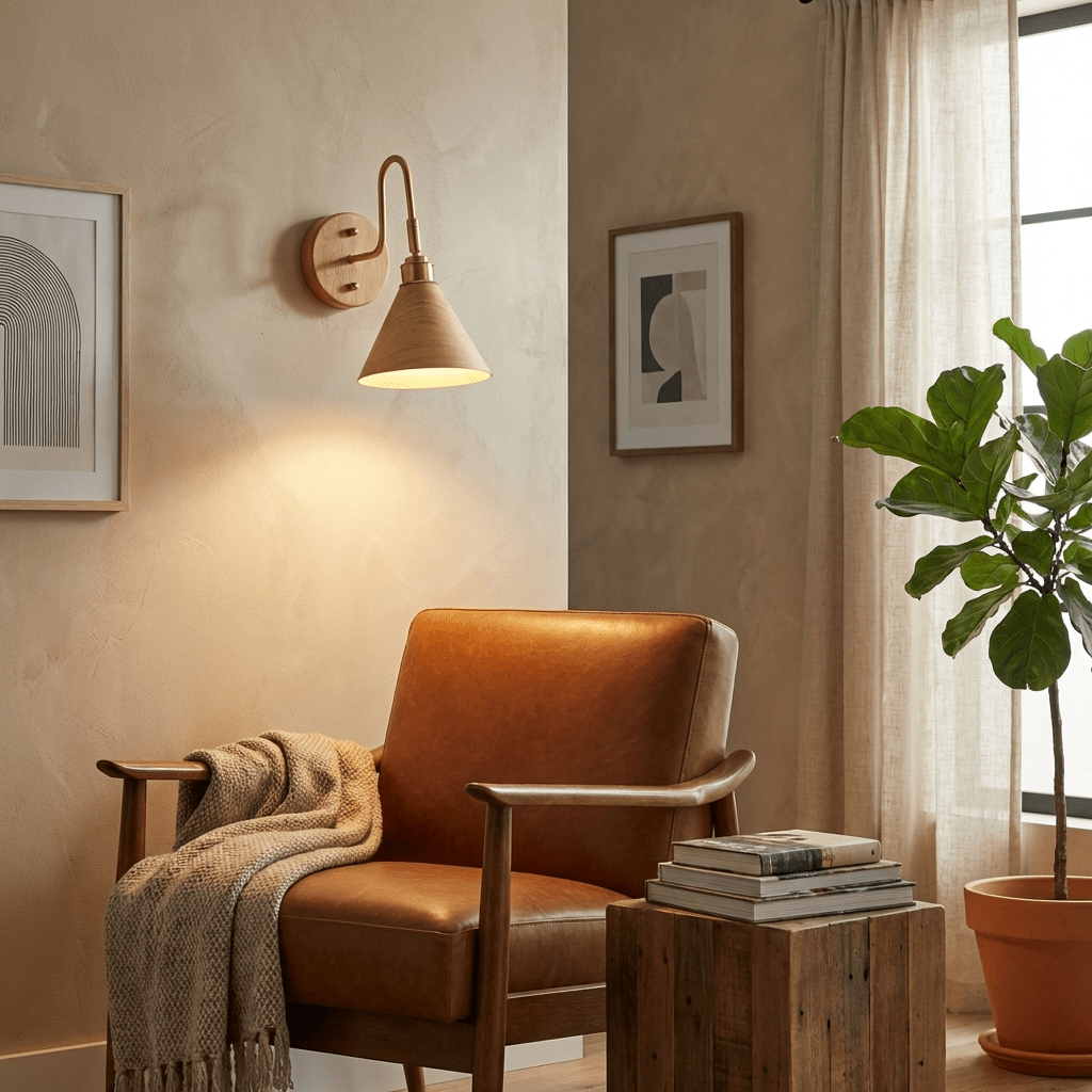 Alver Wood Wall Sconce with Brass Arm – Modern Natural Lighting