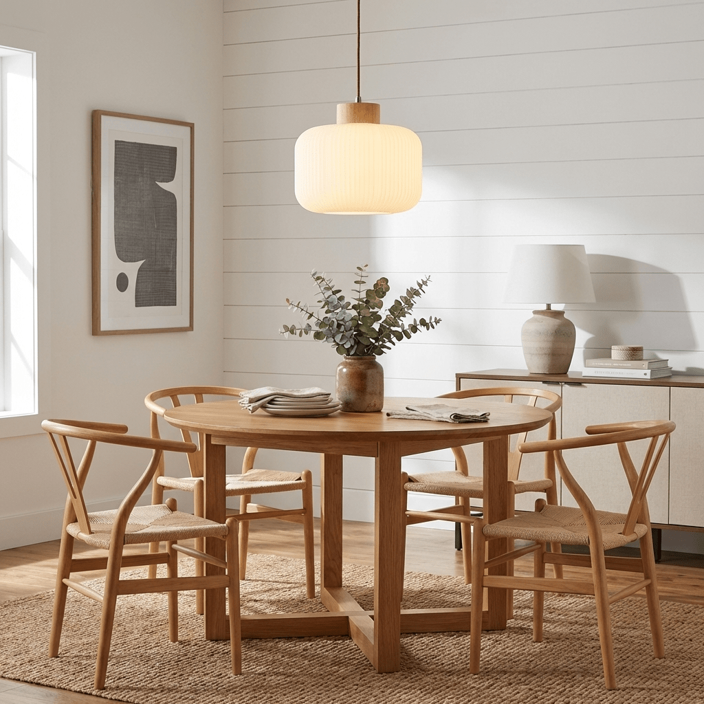Rivena Glass Pendant Light with Wood Accent – Modern Ambient Lighting for Dining & Living Spaces