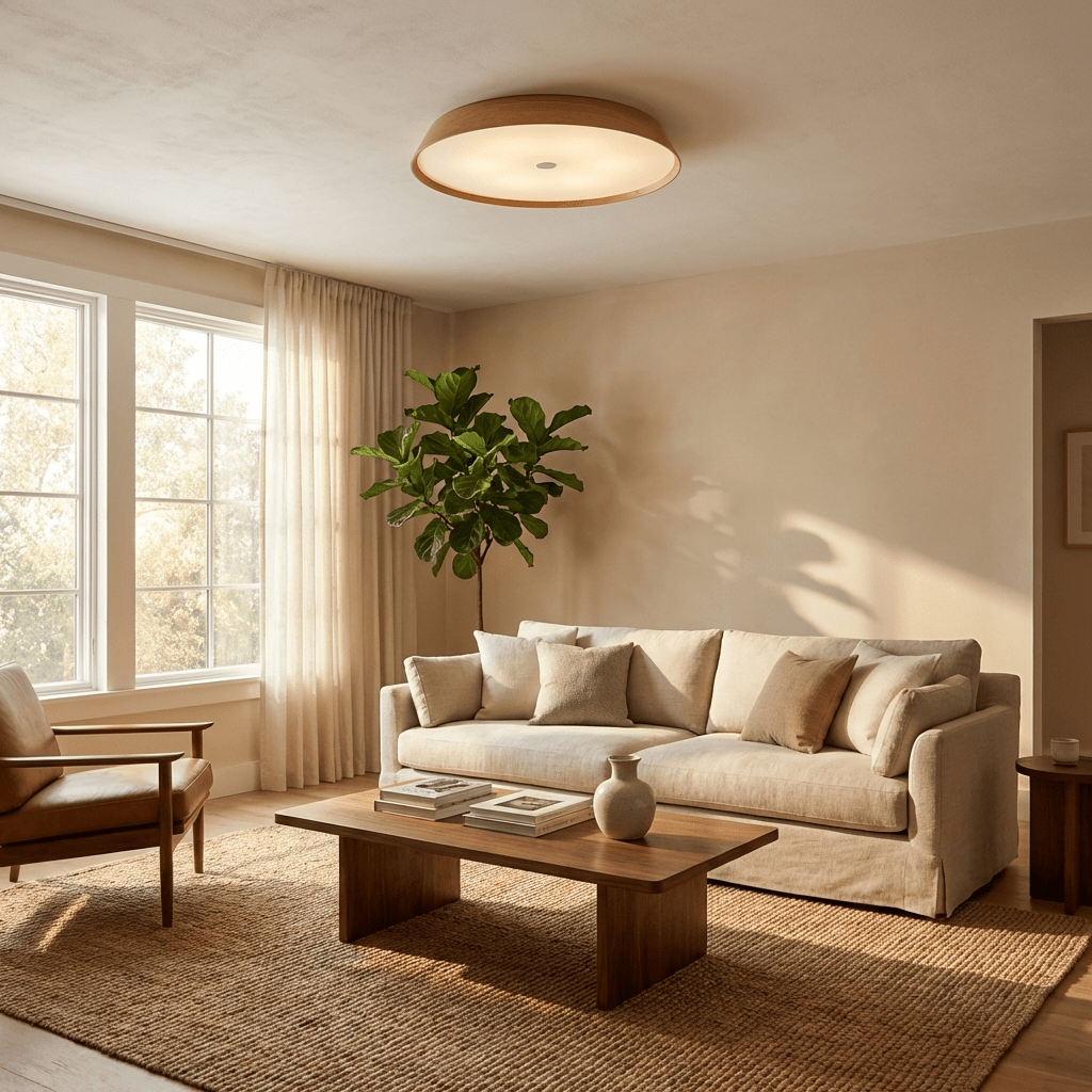 Lunara Wood Ring LED Ceiling Light – Modern Flush Mount for Bedroom & Living Room