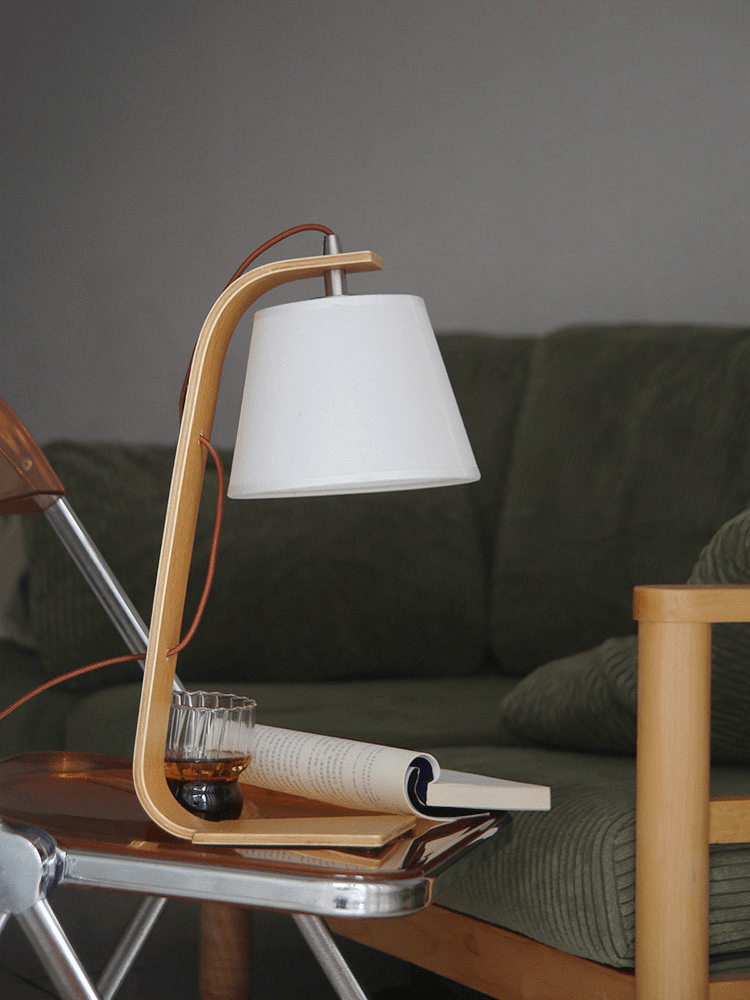 Lurien Sculptural Wood Table Lamp with Fabric Shade for Modern Interiors