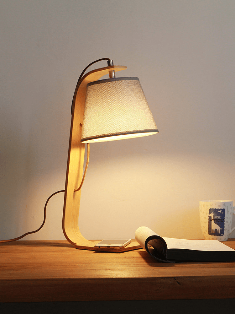 Lurien Sculptural Wood Table Lamp with Fabric Shade for Modern Interiors