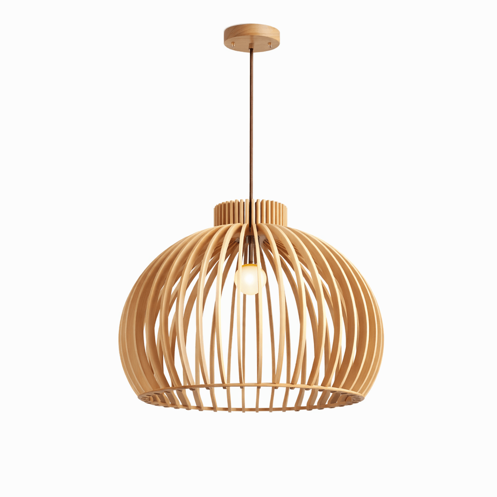 Arova Wood Pendant Light – Handcrafted Natural Wood Slat Lamp for Dining & Living Spaces