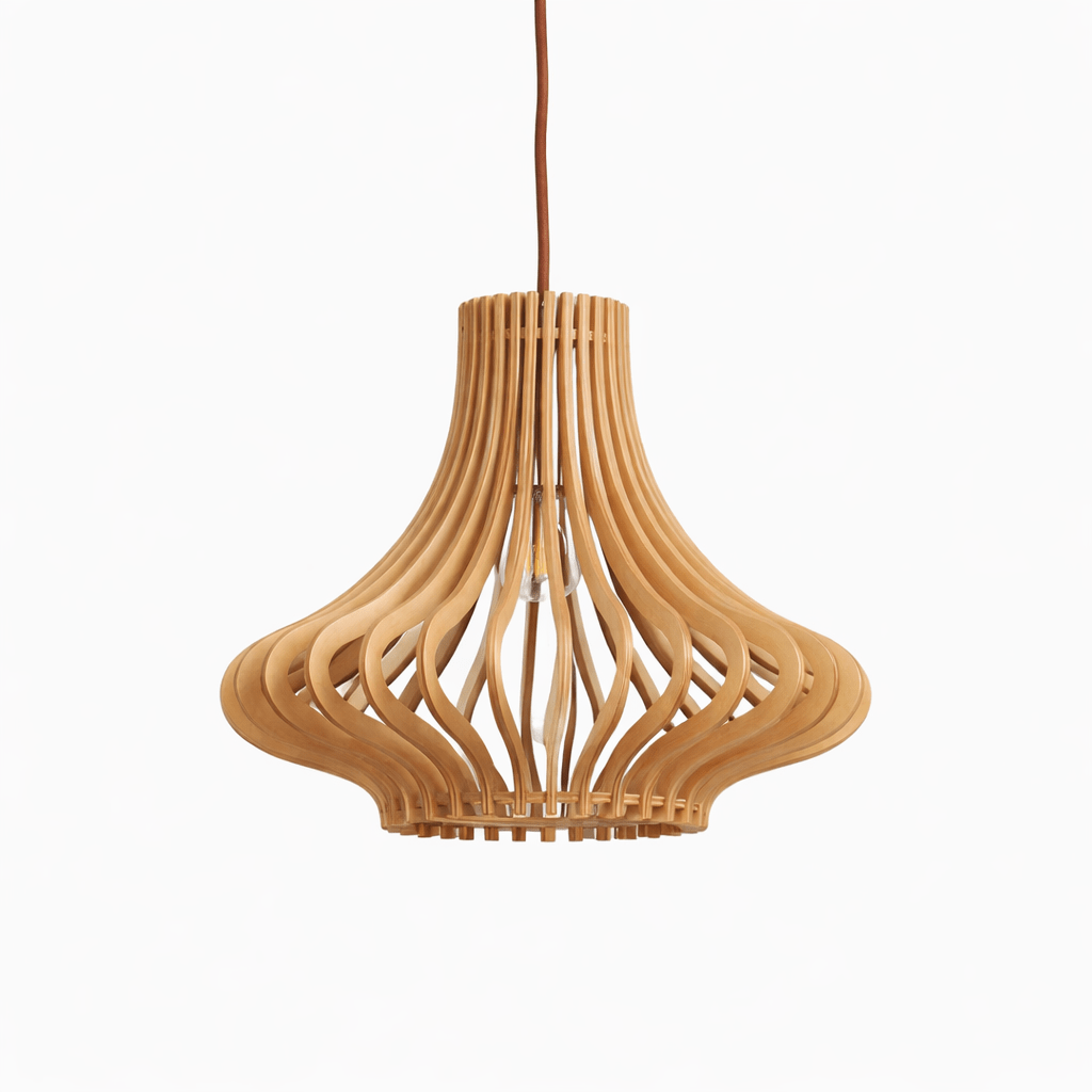 Arova Wood Pendant Light – Handcrafted Natural Wood Slat Lamp for Dining & Living Spaces