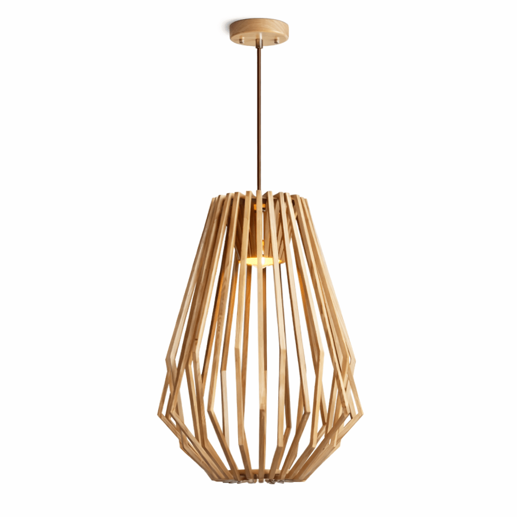 Arova Wood Pendant Light – Handcrafted Natural Wood Slat Lamp for Dining & Living Spaces