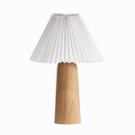 Pleara Sculpted Wood Table Lamp with Pleated Fabric Shade