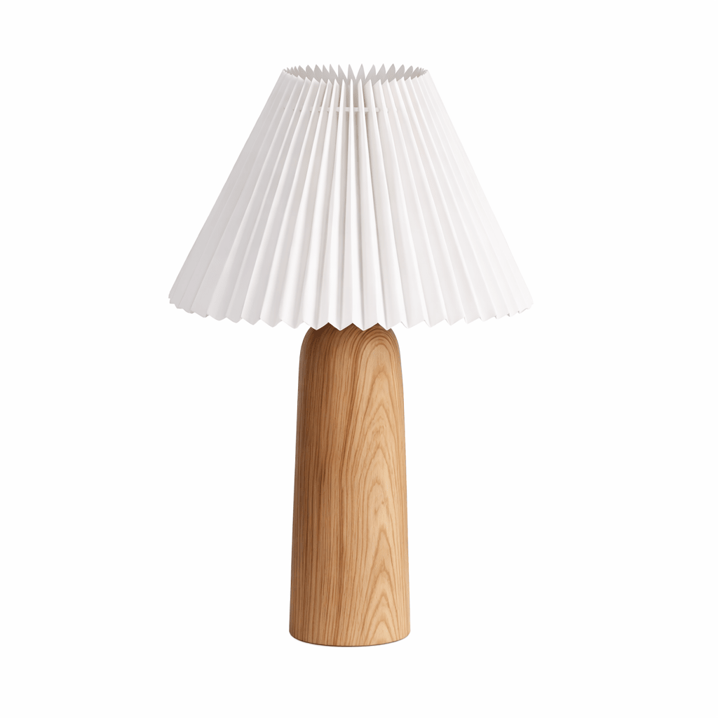 Pleara Sculpted Wood Table Lamp with Pleated Fabric Shade