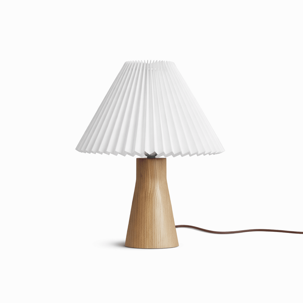 Pleara Sculpted Wood Table Lamp with Pleated Fabric Shade