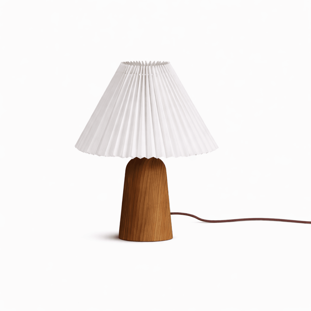Pleara Sculpted Wood Table Lamp with Pleated Fabric Shade