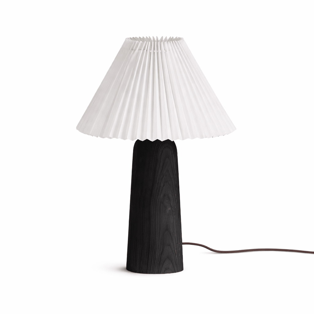 Pleara Sculpted Wood Table Lamp with Pleated Fabric Shade