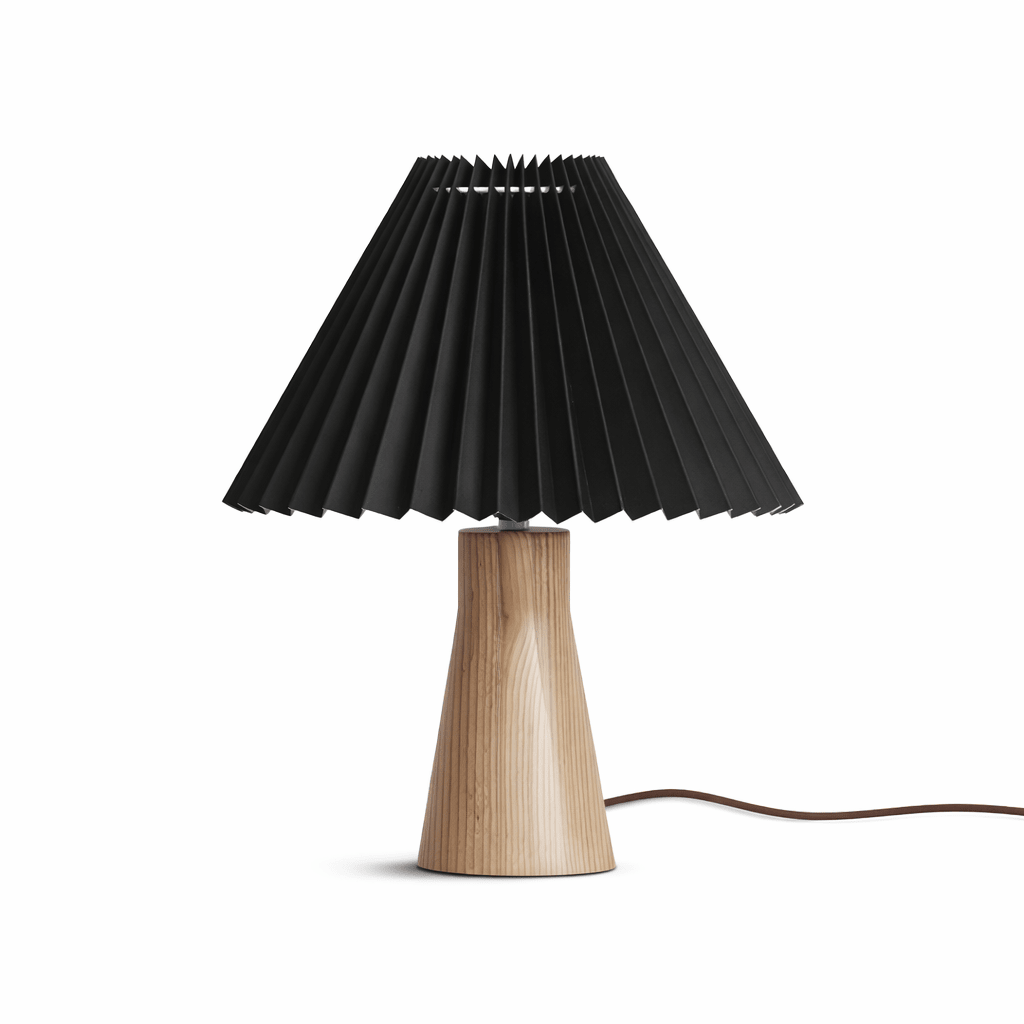 Pleara Sculpted Wood Table Lamp with Pleated Fabric Shade
