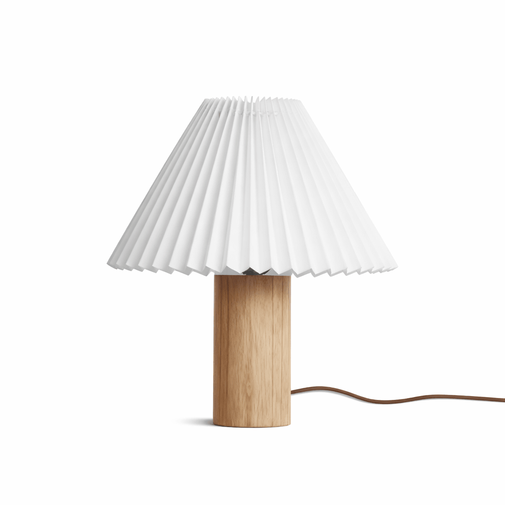 Pleara Sculpted Wood Table Lamp with Pleated Fabric Shade