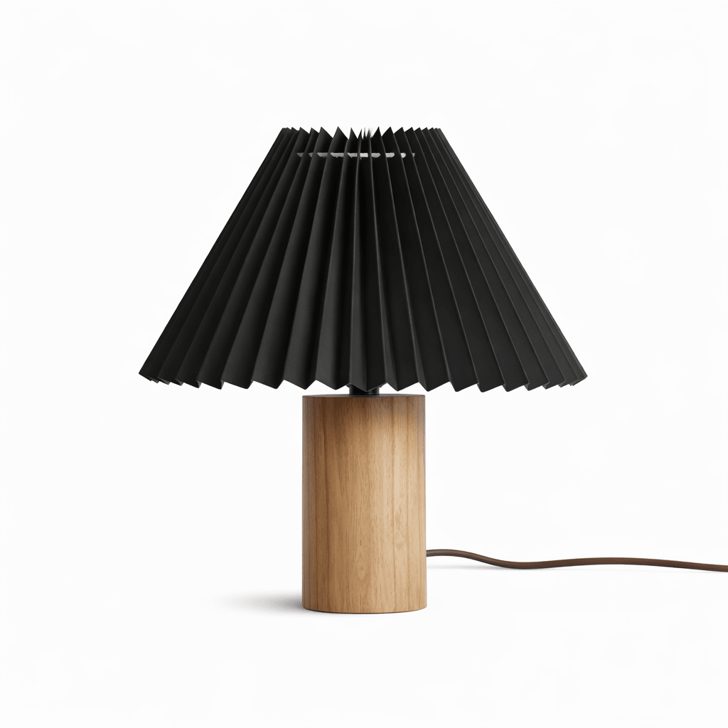 Pleara Sculpted Wood Table Lamp with Pleated Fabric Shade