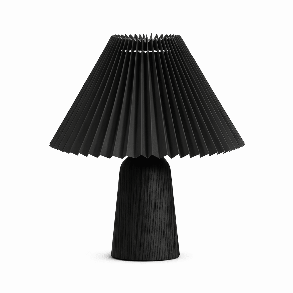 Pleara Sculpted Wood Table Lamp with Pleated Fabric Shade