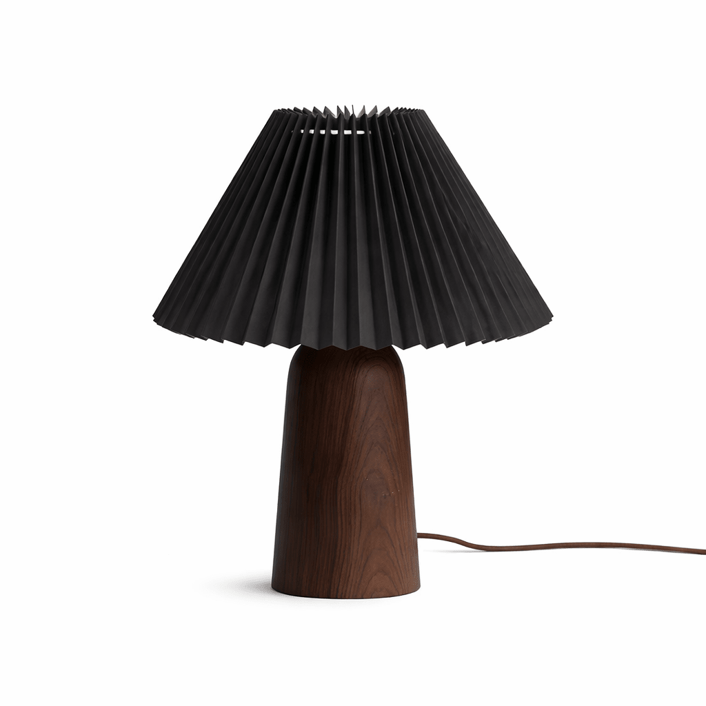Pleara Sculpted Wood Table Lamp with Pleated Fabric Shade
