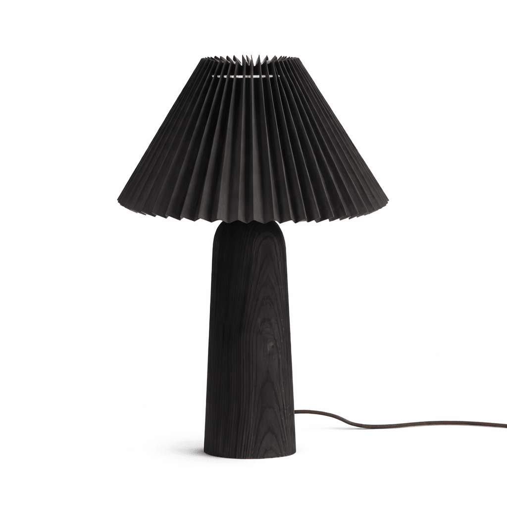 Pleara Sculpted Wood Table Lamp with Pleated Fabric Shade
