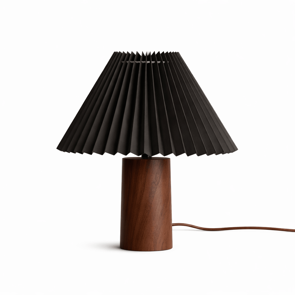Pleara Sculpted Wood Table Lamp with Pleated Fabric Shade