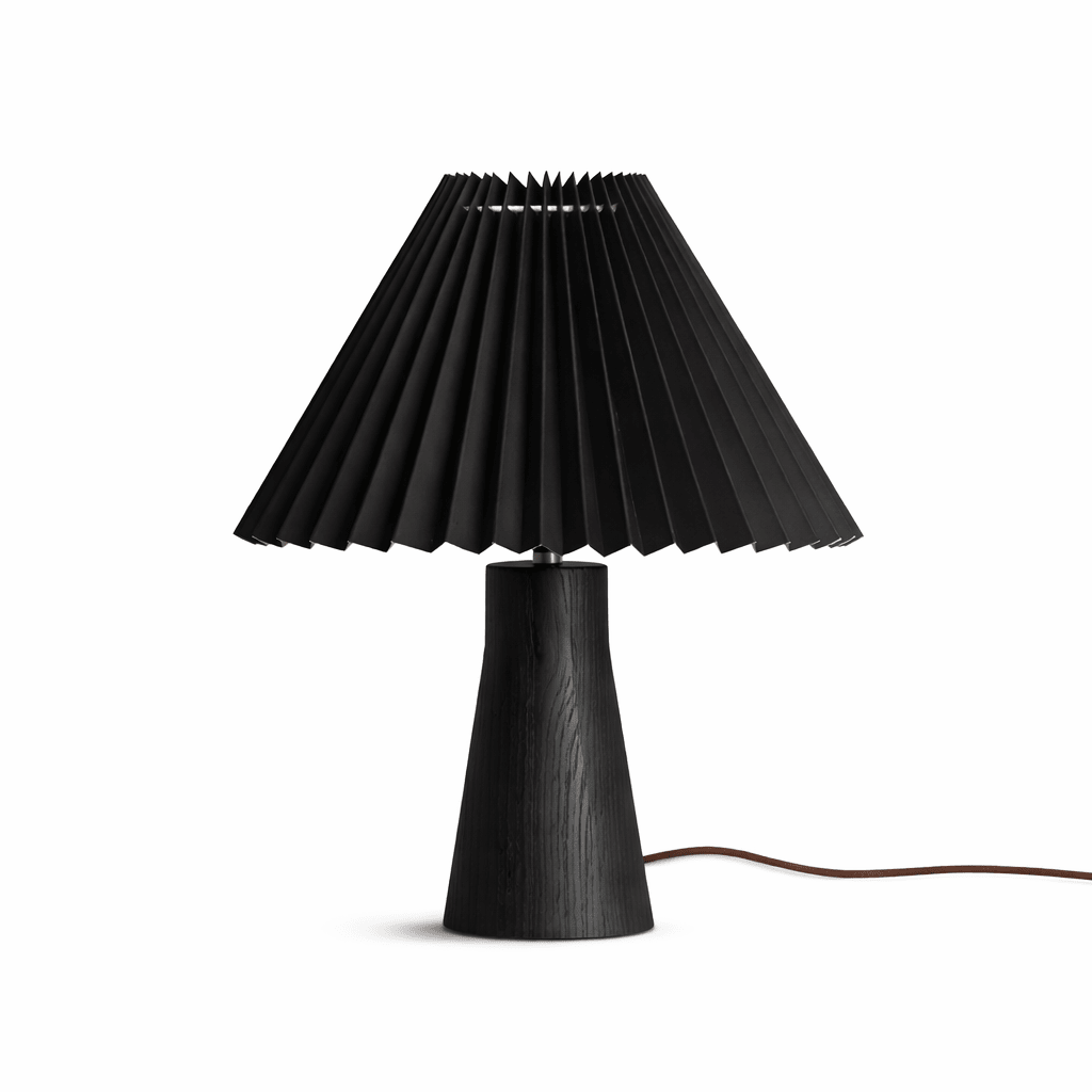 Pleara Sculpted Wood Table Lamp with Pleated Fabric Shade