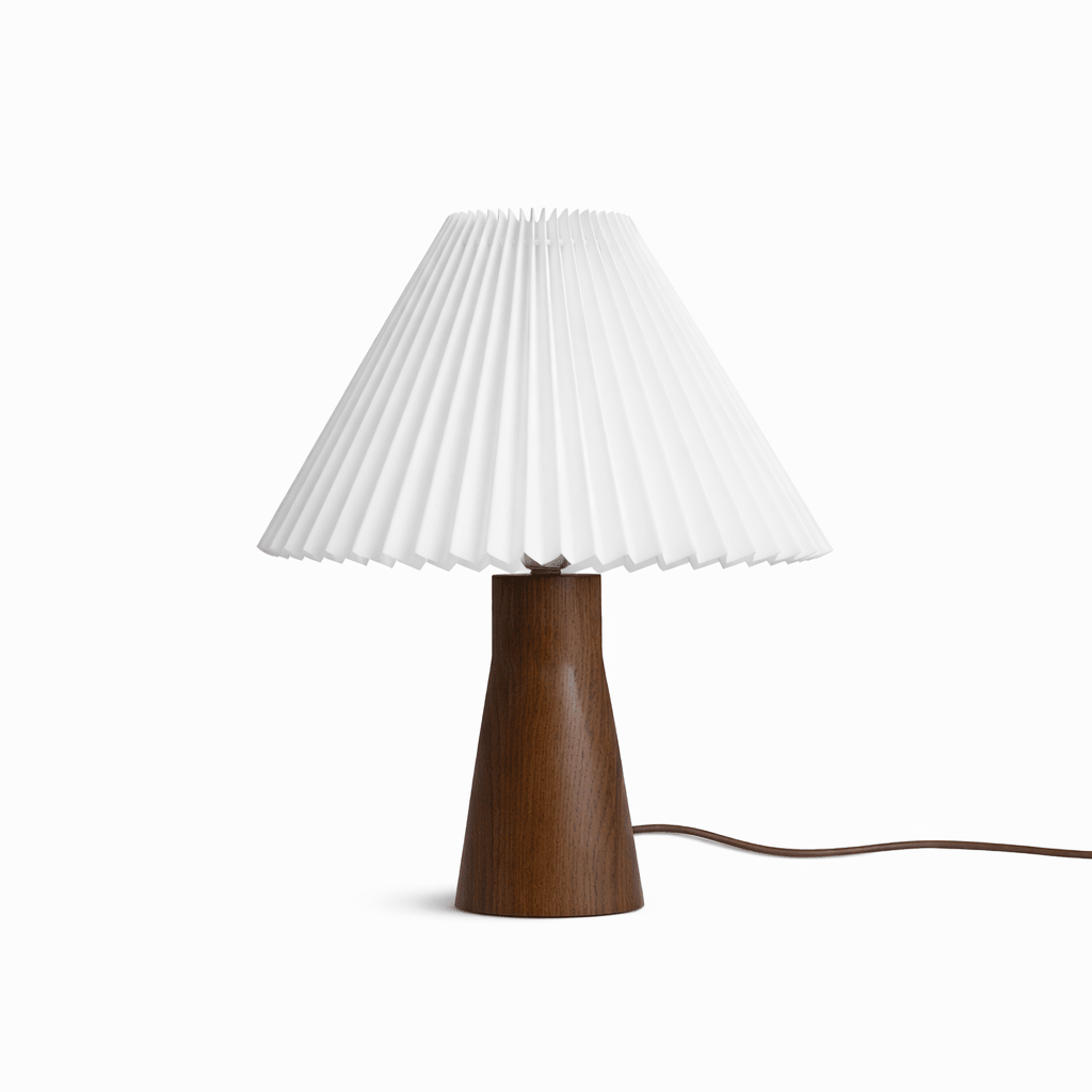 Pleara Sculpted Wood Table Lamp with Pleated Fabric Shade