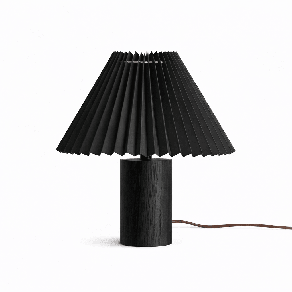 Pleara Sculpted Wood Table Lamp with Pleated Fabric Shade