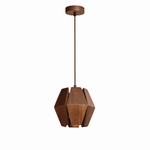 Virex Wood Pendant Light – Faceted Walnut Geometric Lantern