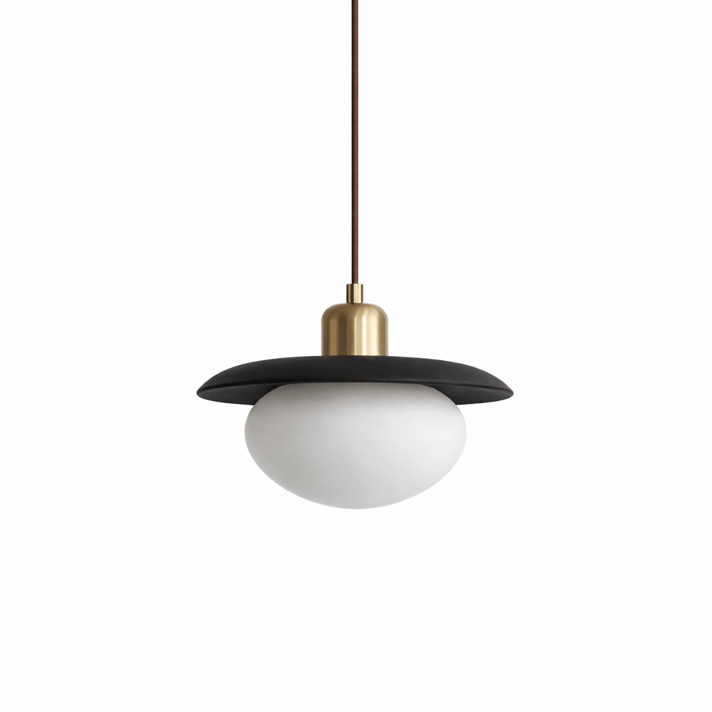 Solmere Wood Pendant Light with Frosted Glass Globe and Brass Canopy