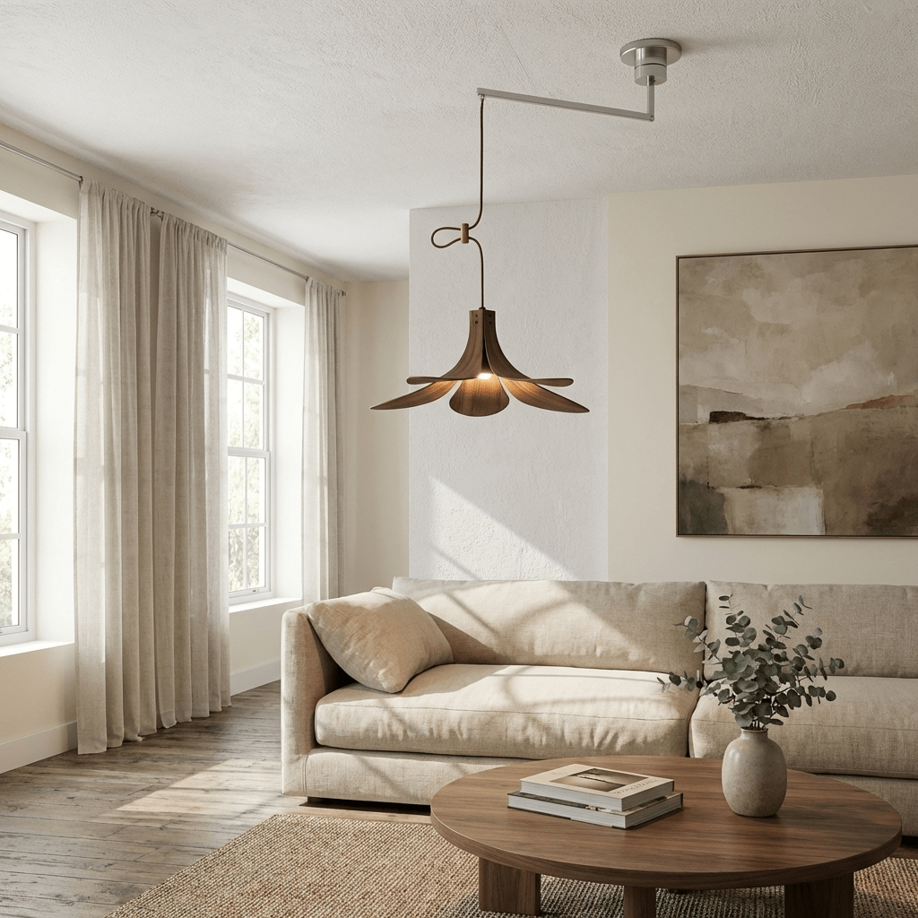 Axion Swing Pendant Light – Modern Wood & Metal Adjustable Ceiling Lamp