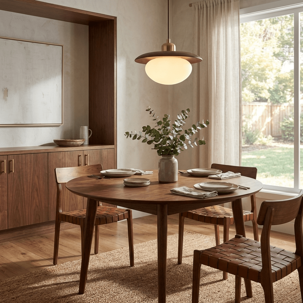 Solmere Wood Pendant Light with Frosted Glass Globe and Brass Canopy