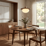Solmere Wood Pendant Light with Frosted Glass Globe and Brass Canopy