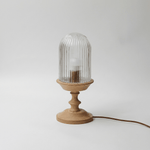 Calyra Ribbed Table Lamp – Sculptural Glass & Wood Accent Light