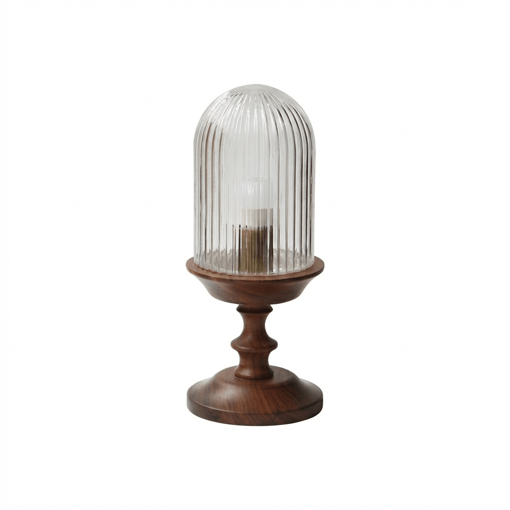 Calyra Ribbed Table Lamp – Sculptural Glass & Wood Accent Light